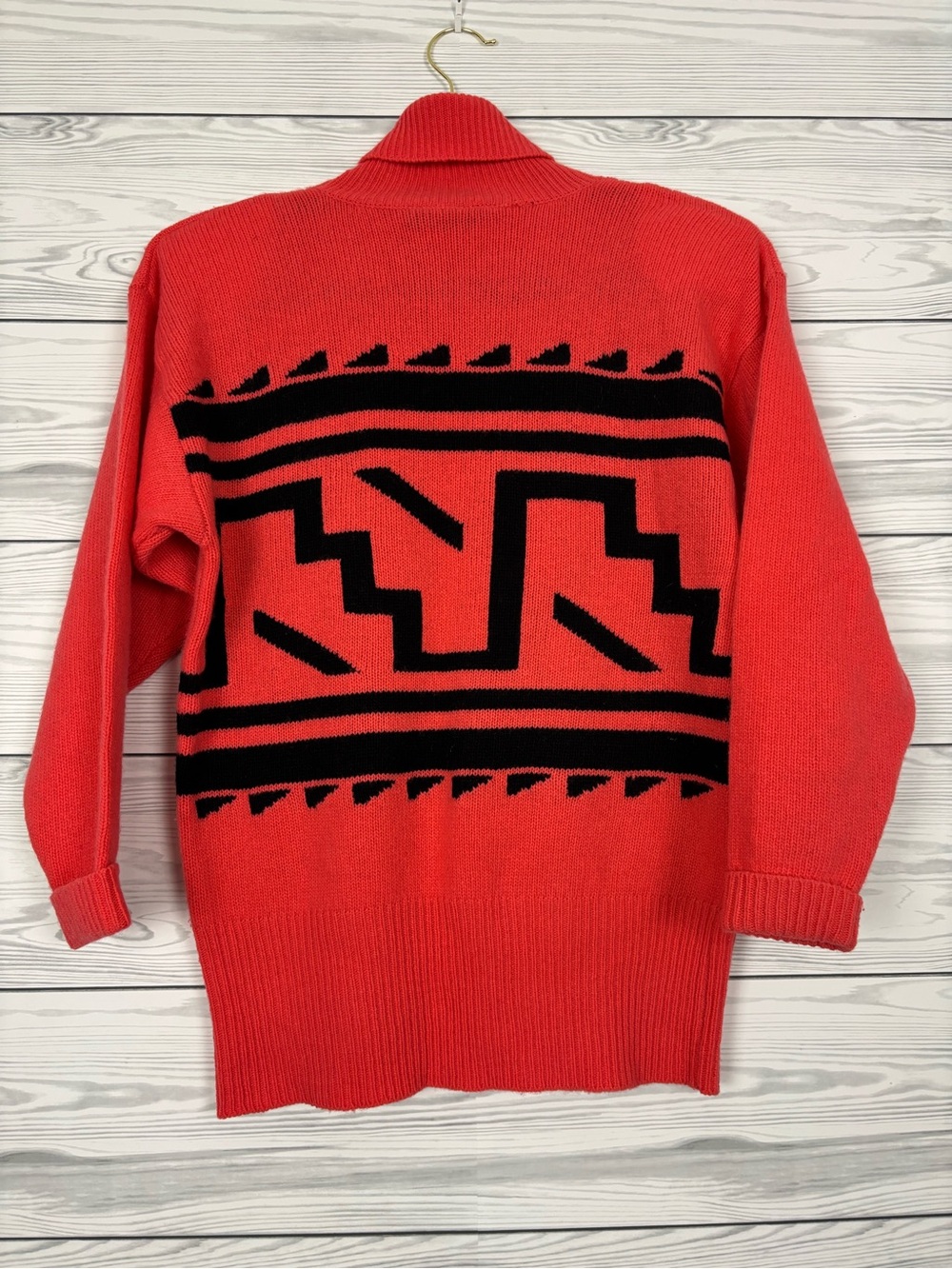 VTG Liz Claiborne LizSport Petites Lambs Wool Orange Black Sweater Size Medium - Picture 6 of 10